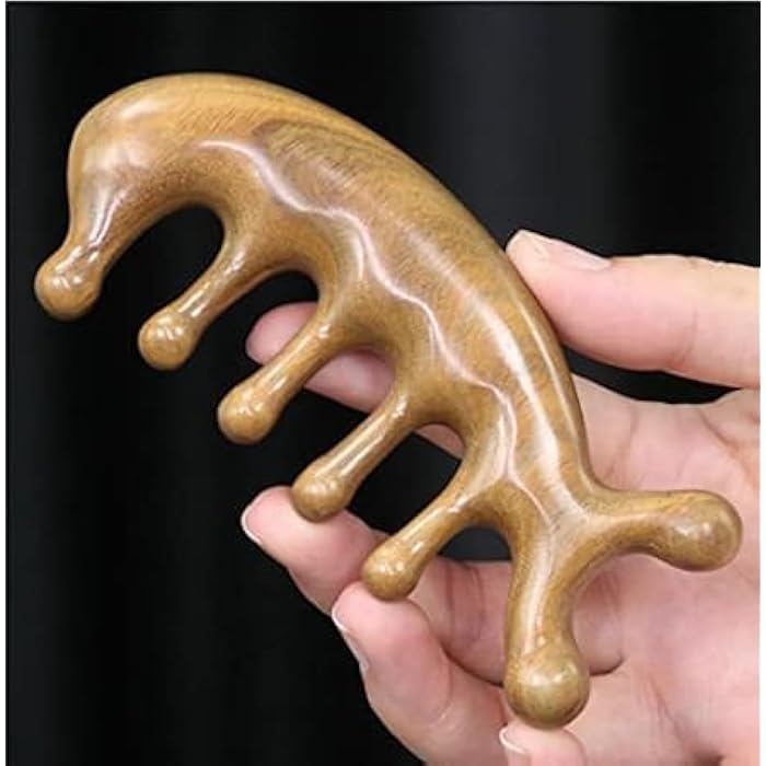 Wooden Scalp Massager Comb - Natural Sandalwood Wide Tooth Gua Sha Comb - Manual Head Massager Scalp Massage Tool for Eye Nose Facial Neck Back Hand Foot and Legs (Medium) - Image 5